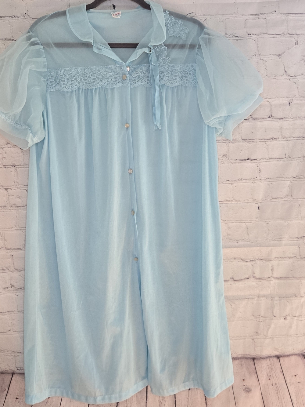 Vintage 60s Gaymode Penney's Light Blue Babydoll Puff Sleeve House Coat Gown